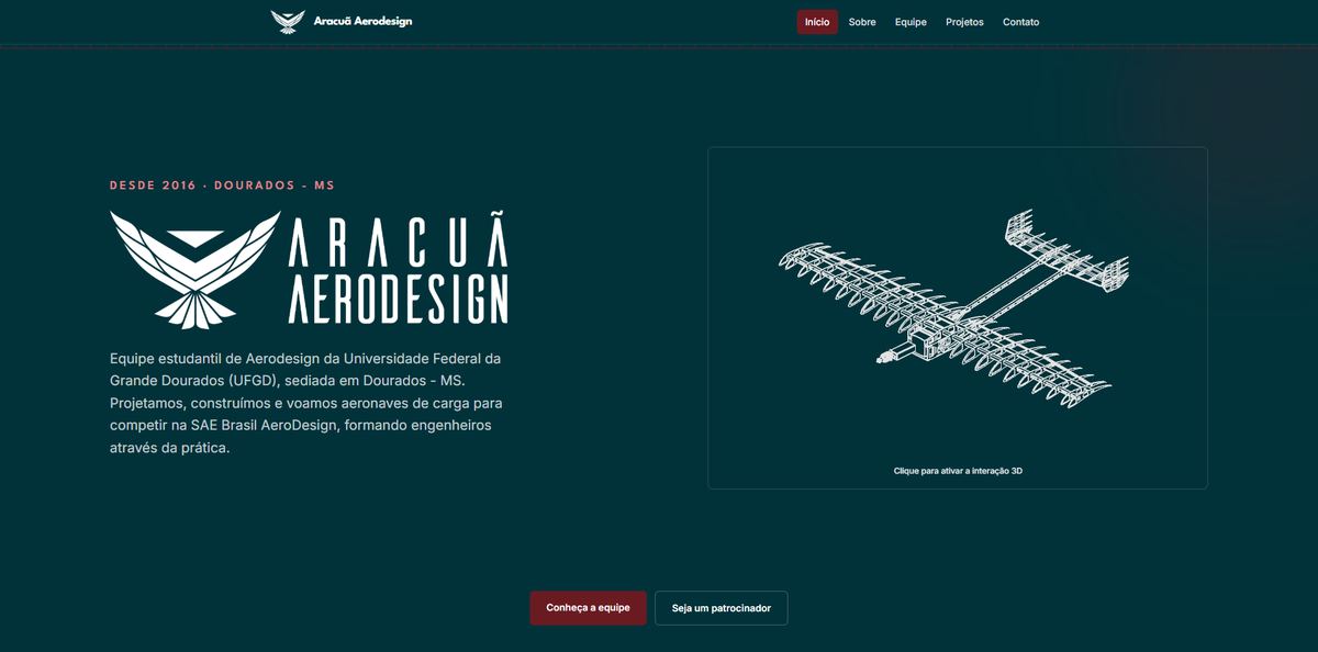 Captura de tela do site Aracuã Aerodesign, site institucional